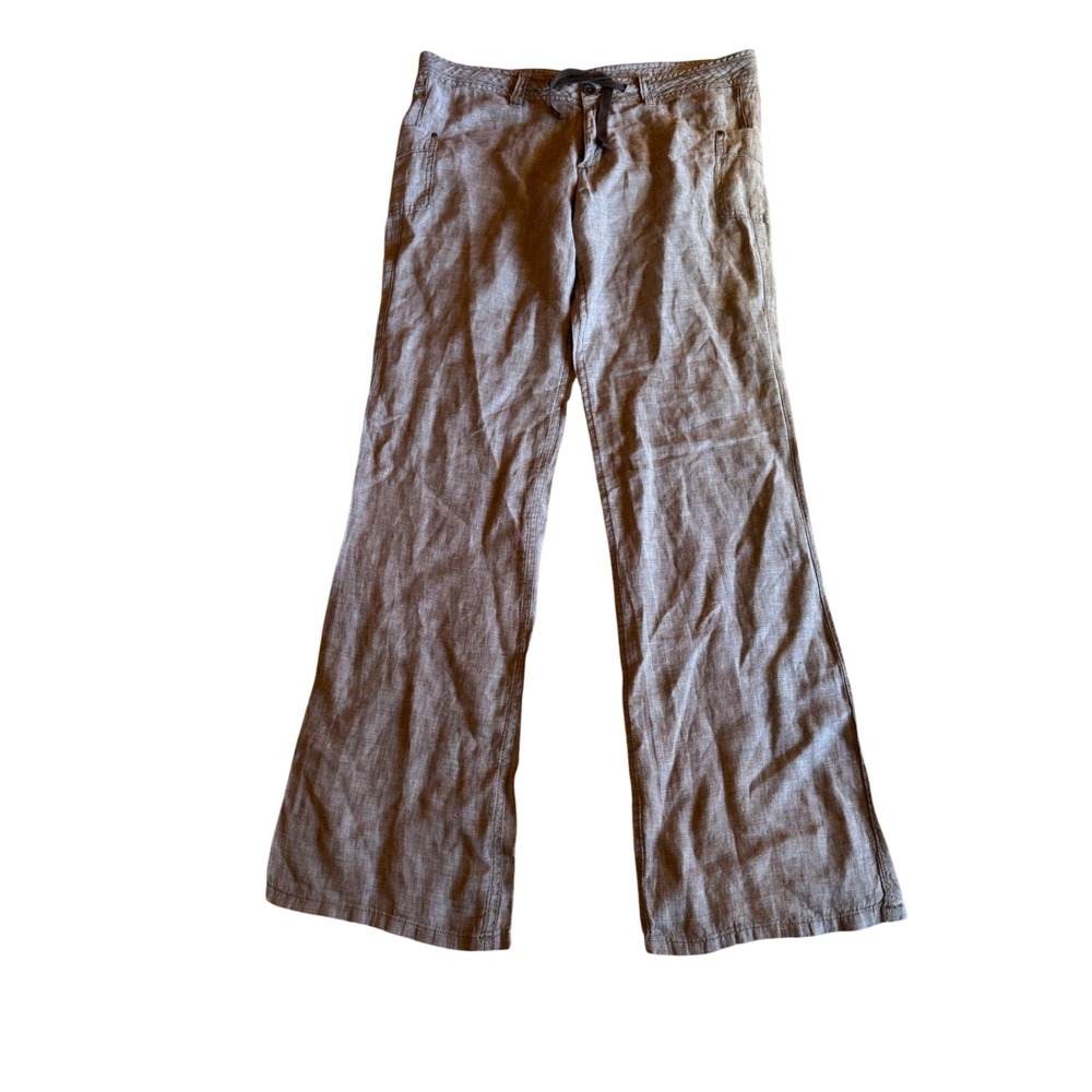 Horny Toad Toad & Co Women 4 Brown Gray 100% Linen Wide Leg Drawstring Pants